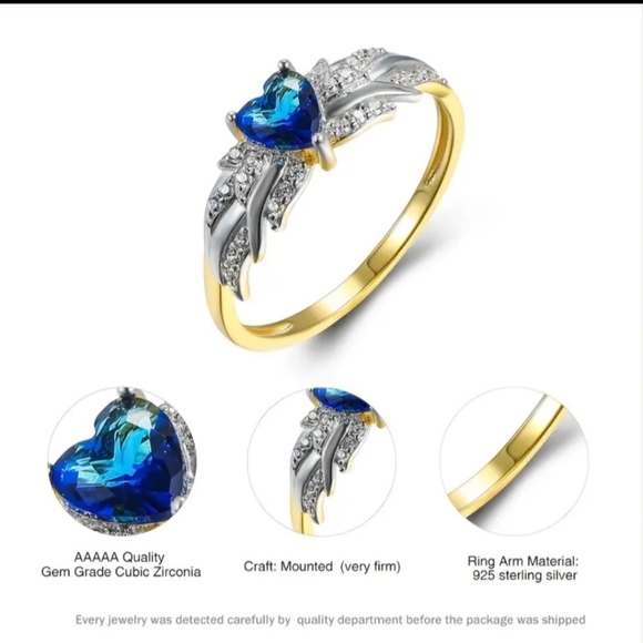 Sterling Silver 925 Beautiful Blue Heart 💙 and Wings Ring 💍!! 💍 - Picture 10 of 14